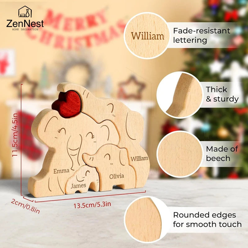 Elephant Family Wooden Art Puzzle DIY Cute Family Member | OWNLUXE