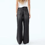 Load image into Gallery viewer, Korean Version Wide Leg Pants With Diagonal Buckle Asymmetrical Street Retro Women'S High Waisted Jeans Loose Casual Pants
