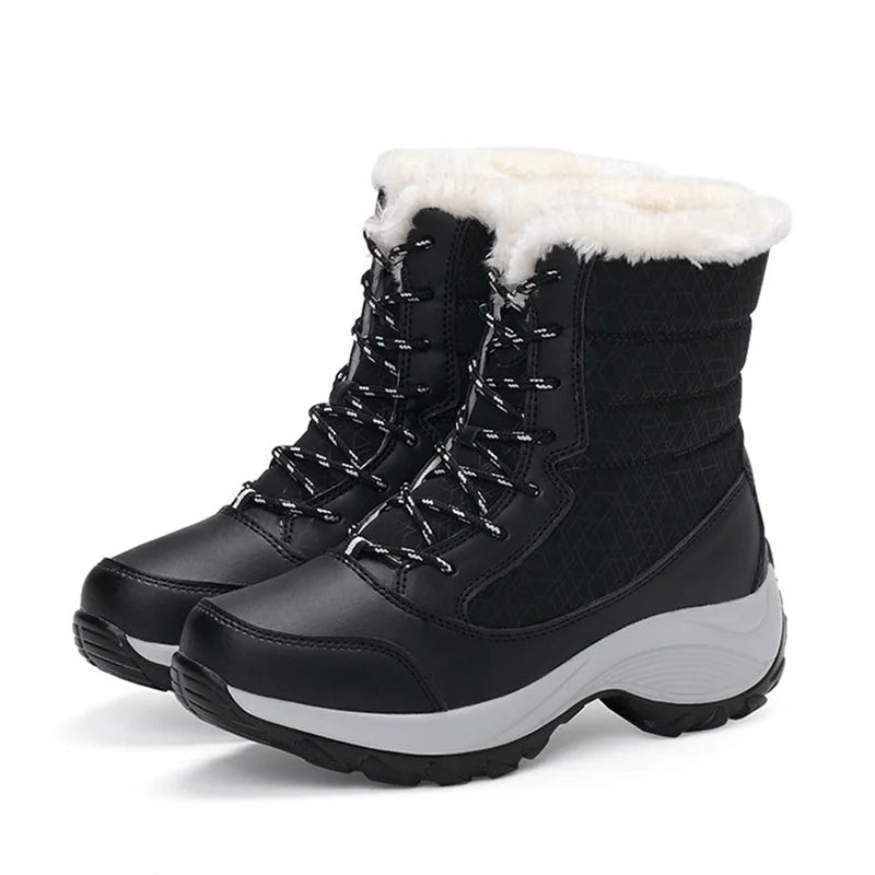 Winter Plush Mid‑Calf Boots – Warm Wedge Lace‑Up