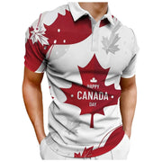 Maple Leaves Canada Flag Men's Polo T-Shirt - 3D Printed Casual Sport Top