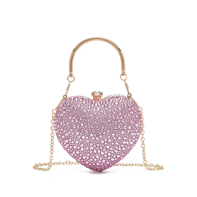 Luxury Diamond Inlay Heart Shape Crystal Clutch Purse | OWNLUXE
