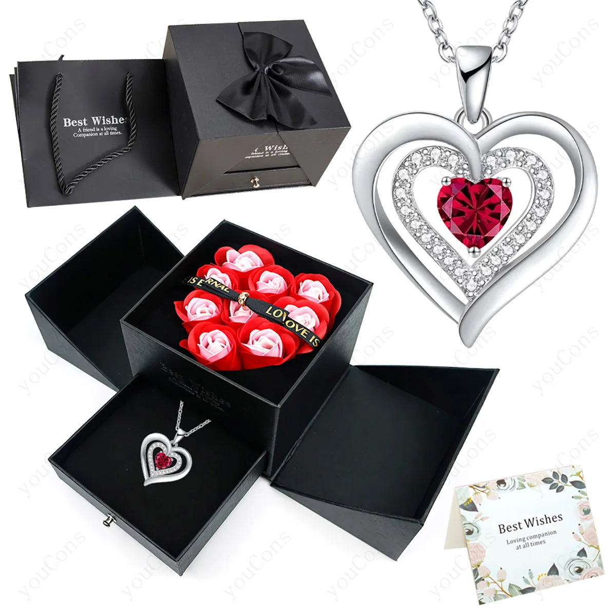 Heart Zircon Pendant Necklace – Comes in Rose Bow Gift Box | OWNLUXE