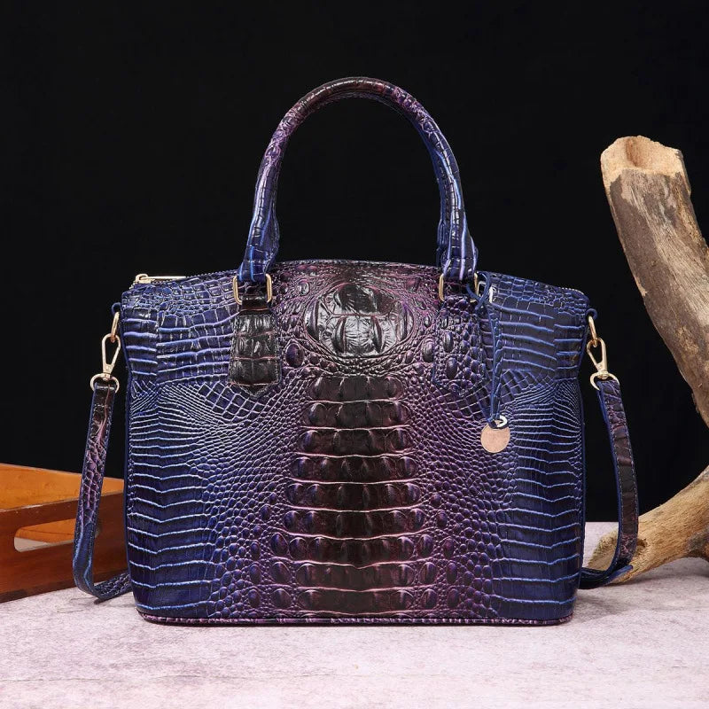 Crocodile Embossed Leather Handbag - Classic Shoulder Bag