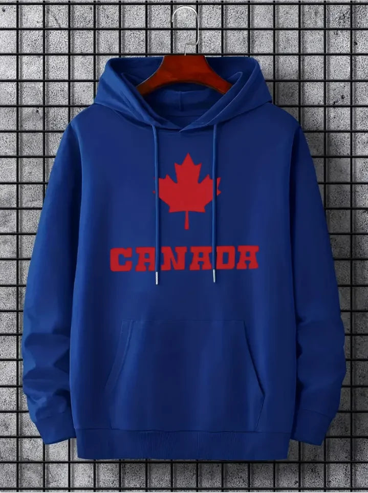 Maple Leaf Canada Print Hoodie - Men's Casual Pullover Sweatshirt
