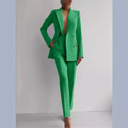 Slim-Fit 2-Piece Suit Set - Double-Breasted Blazer & Pencil Pants