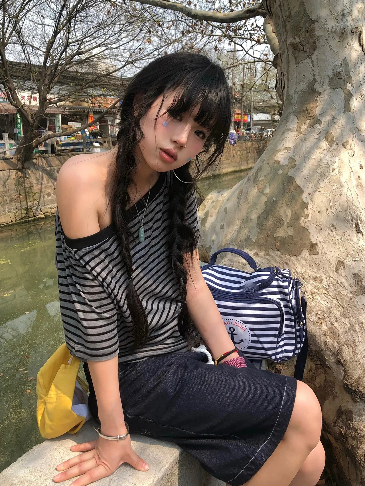 Off-Shoulder Striped Blouse | OWNLUXE