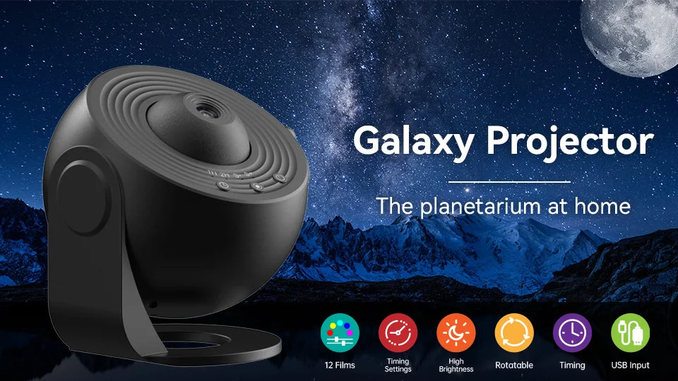 Galaxy Projector Night Light - 360° Rotating Starry Sky Planetarium Lamp