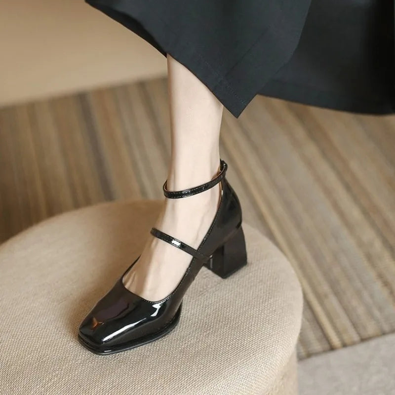 Women's Square Toe Leather Pumps (Black) – Shop at OWNLUXE