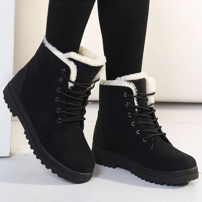 Women’s Warm Fur Ankle Snow Boots with Low Heels