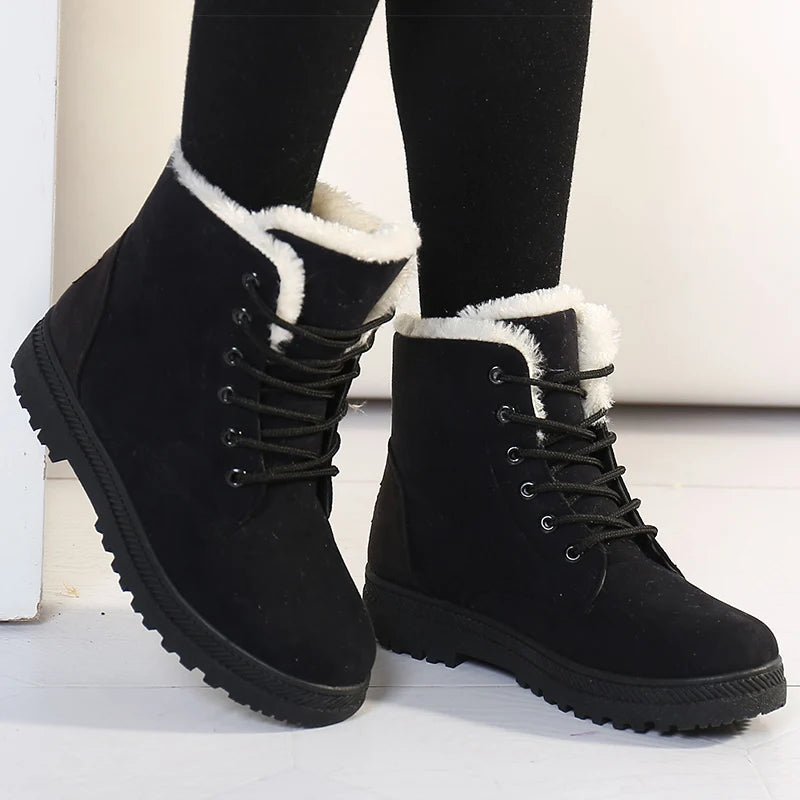 Women’s Warm Fur Ankle Snow Boots with Low Heels