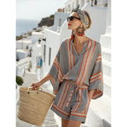 Women's Short Sleeve V-Neck Two Piece Shorts | OWNLUXE