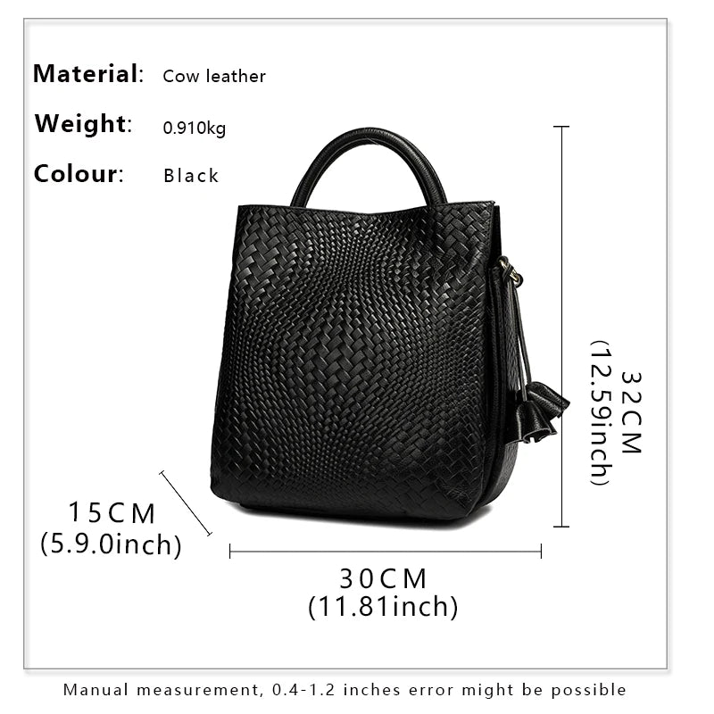 Cowhide Leather Woven Handbag | OWNLUXE