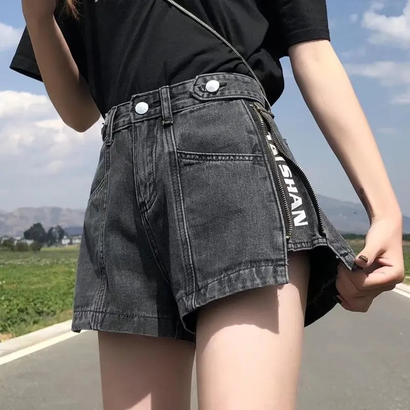 Denim High-Waist A-Line Relaxed-Fit Shorts | OWNLUXE