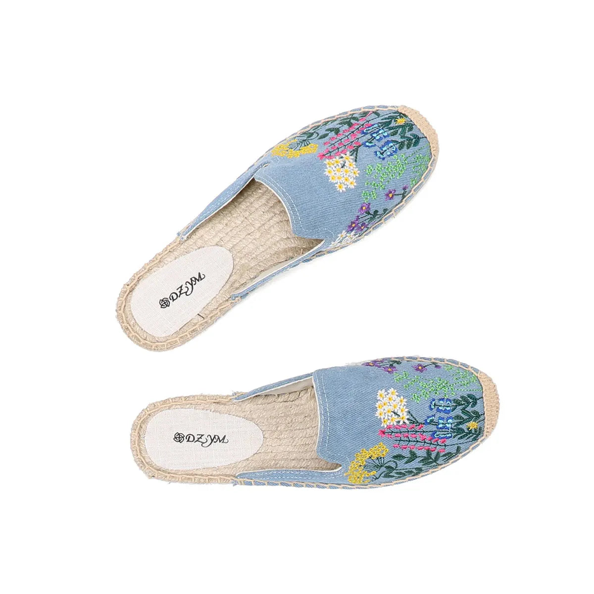 Embroidered Denim Mules - Casual Flat Summer Slippers