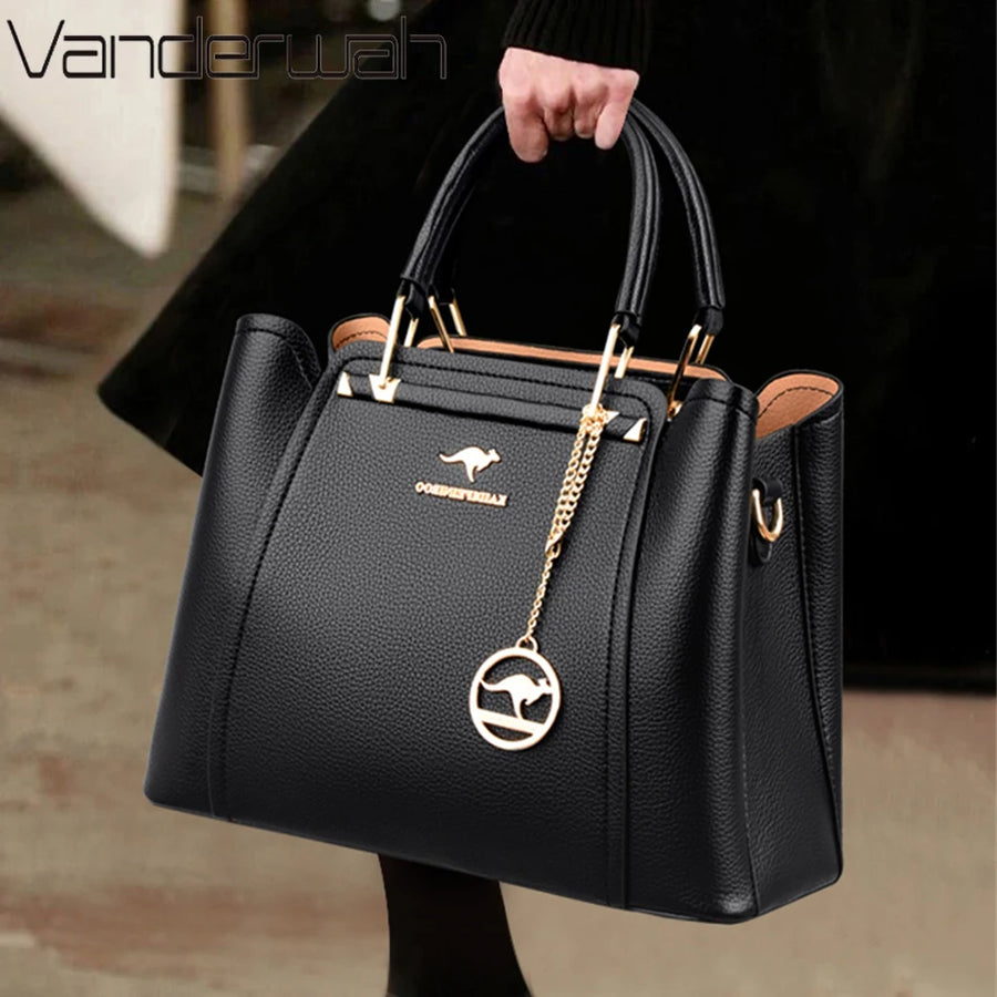 Women's Soft Leather Shoulder & Crossbody Bag with Pendant