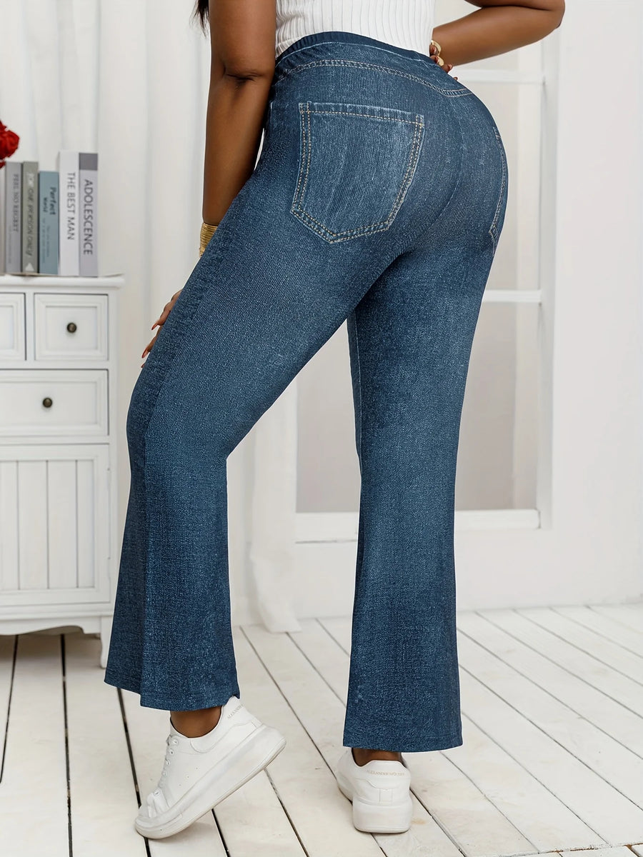 Denim Extended-Size Flared Pants | OWNLUXE
