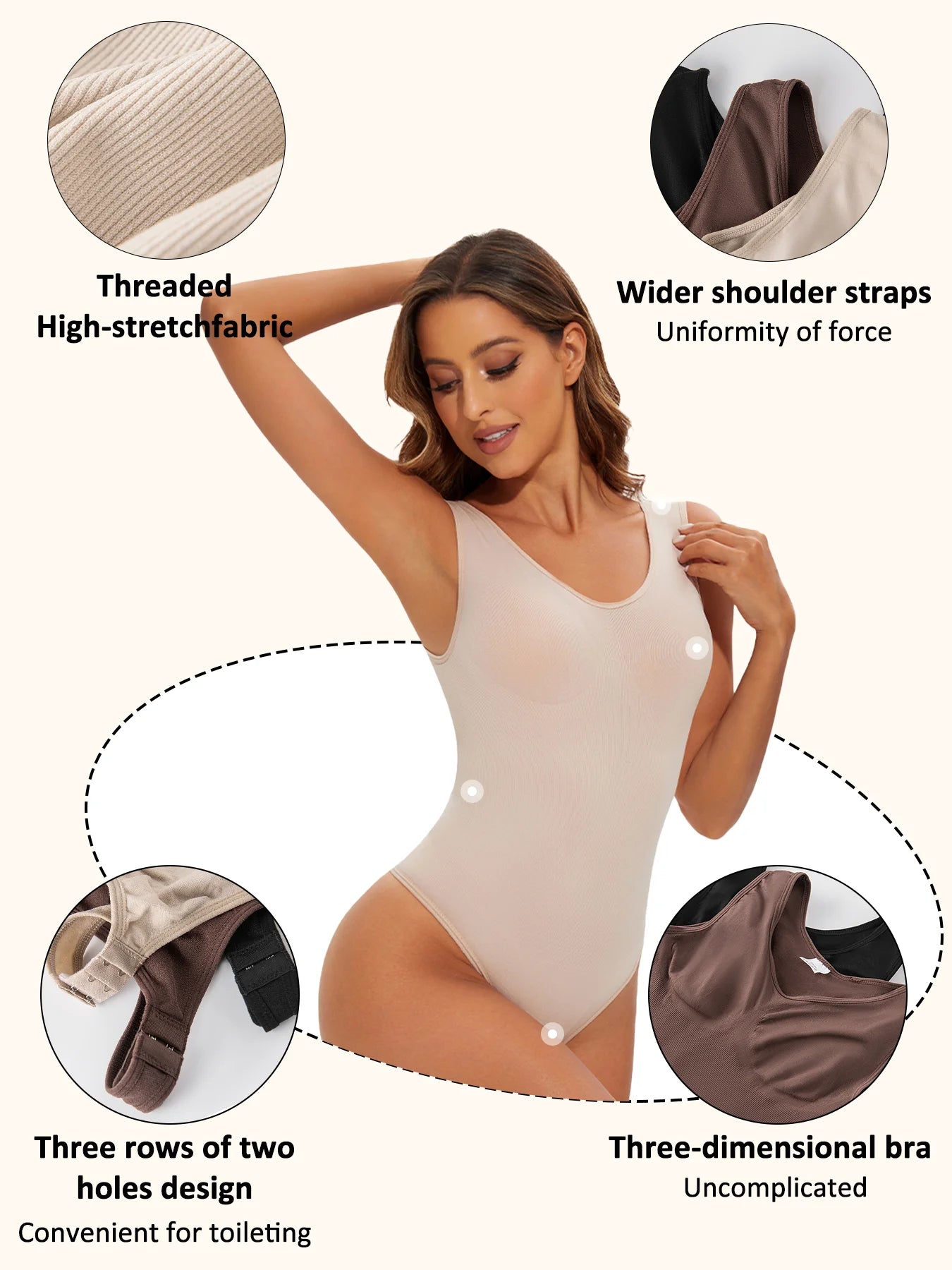 Seamless Cupless Shapewear Bodysuit Thong, Firm Control