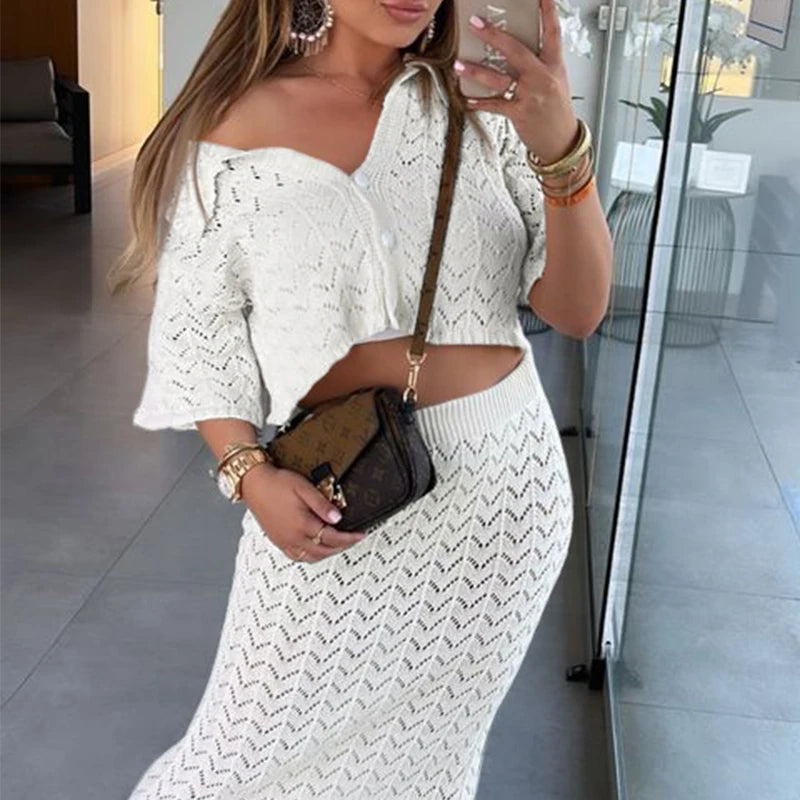 Women's Knitted Solid Hollow-Out Swim Cover-Up | OWNLUXE