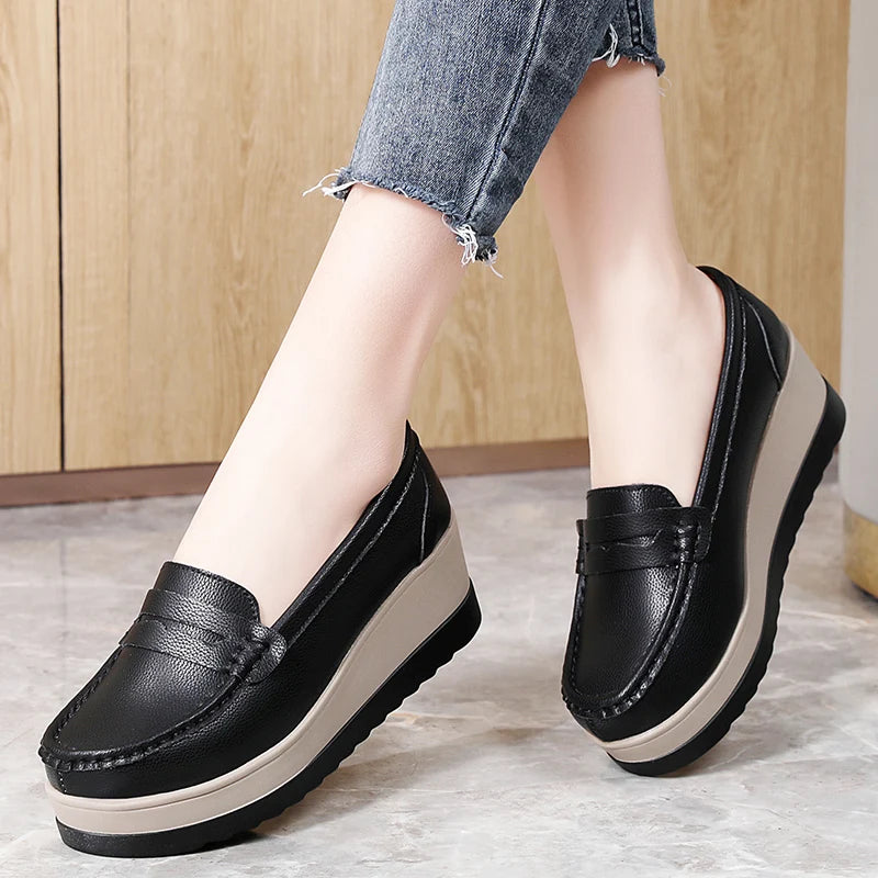 Women's Suede Platform Loafers - Slip-on Flats | OWNLUXE