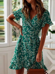 Women's Short Sleeve V-Neck Floral Dress | OWNLUXE