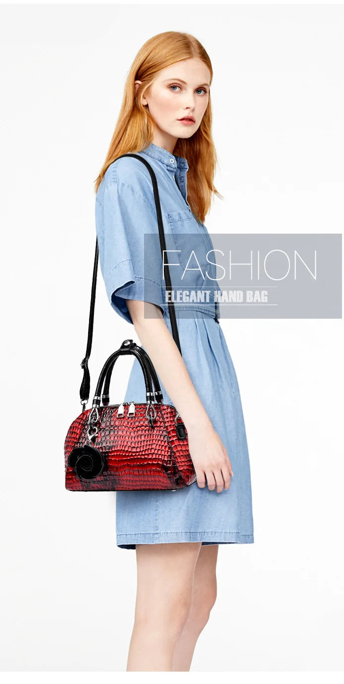 Yellow Crocodile Pattern Tote Bag - Small Shell Messenger