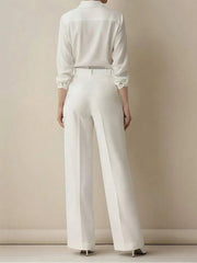 Women's High Waist Work Trousers - Casual Loose Fit Pants with Pockets