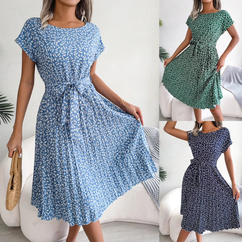 Floral Midi Gaun Berlipat Accessory | OWNLUXE