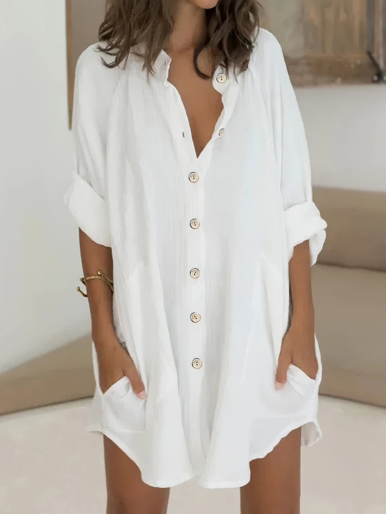Colour V-Neck Extended-Size Blouse | OWNLUXE