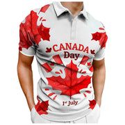 Maple Leaves Canada Flag Men's Polo T-Shirt - 3D Printed Casual Sport Top