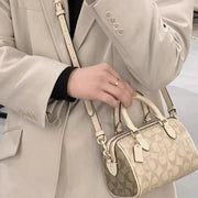 Genuine Leather Boston Bag Women Luxury Designer Handbag