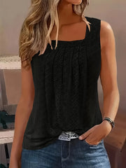 Plus Size Square Neck Hollow Knit Tank Top