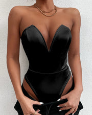 Deep V Neck Bodysuit Shapewear - Thong Waist Shaper with Underwire