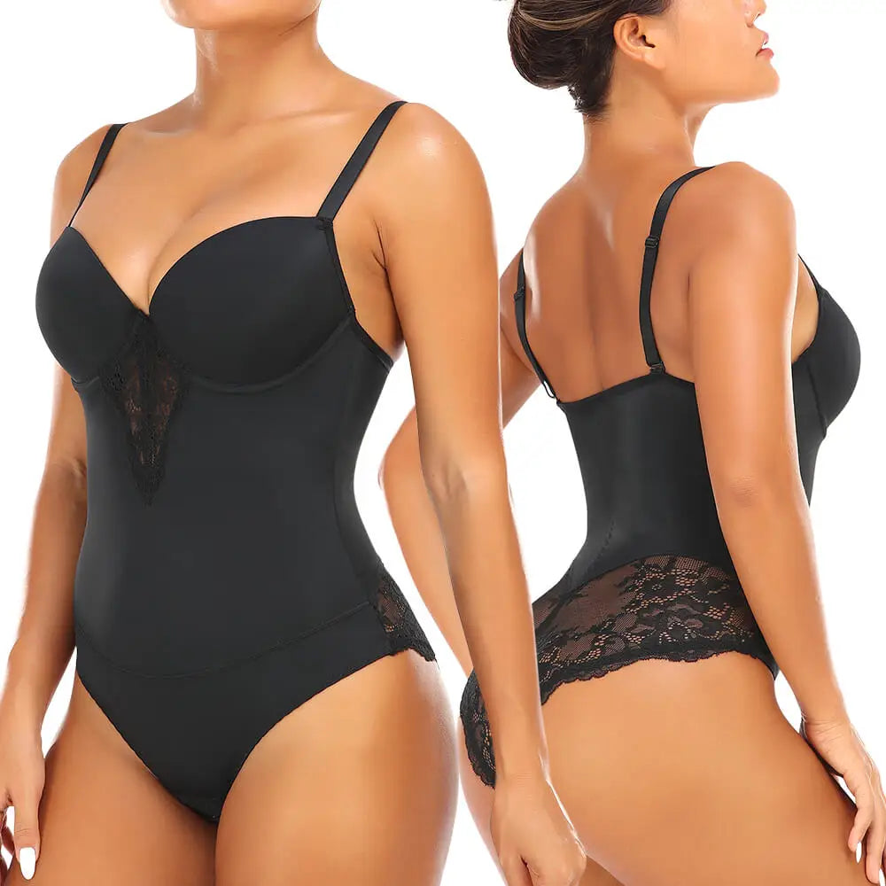 Lace Shapewear Bodysuit with Built-In Bra - Firm Control Body Shaper