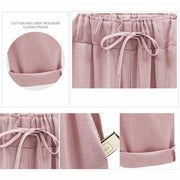 Cotton Linen Pants - Elastic Waist Ankle Length Casual Trousers