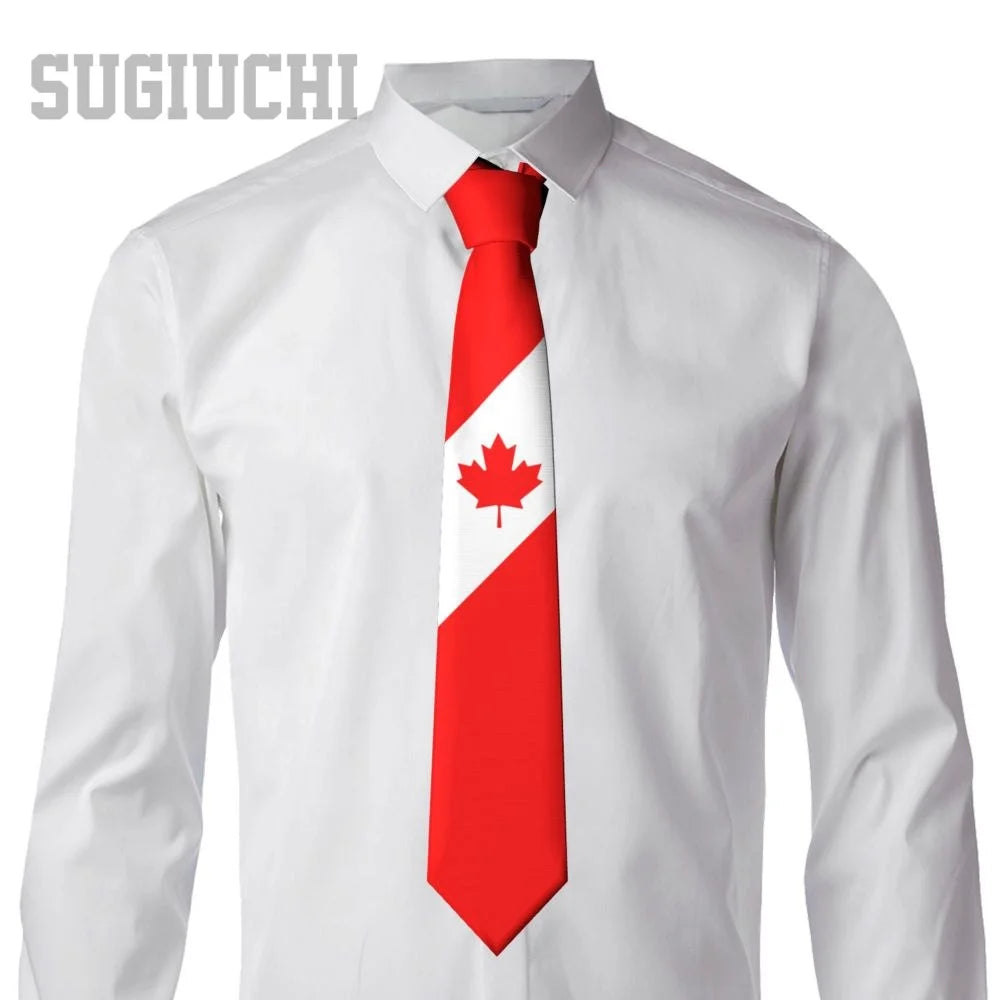 Canada Flag Emblem Neck Tie – Slim Plaid Tie for Wedding, Business & Canada Day