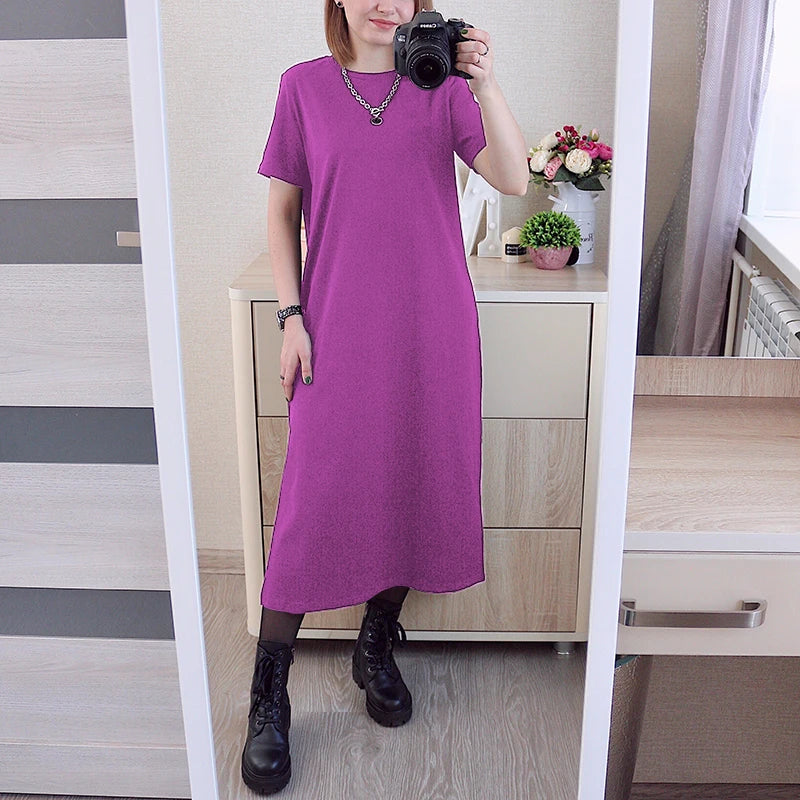 Short-Sleeve Cotton Midi Dress | OWNLUXE