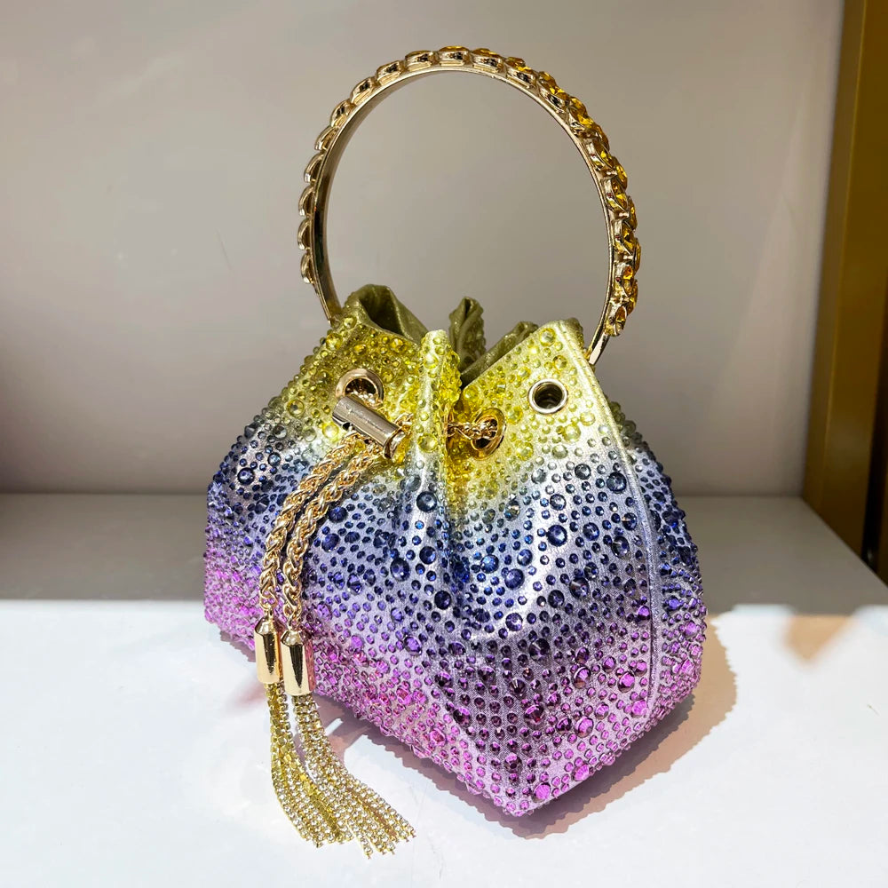 Crystal Bucket Evening Bag (Green Pink) | OWNLUXE