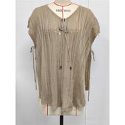 Short-Sleeve V-Neck Crochet Knit Swim Cover-Up | OWNLUXE