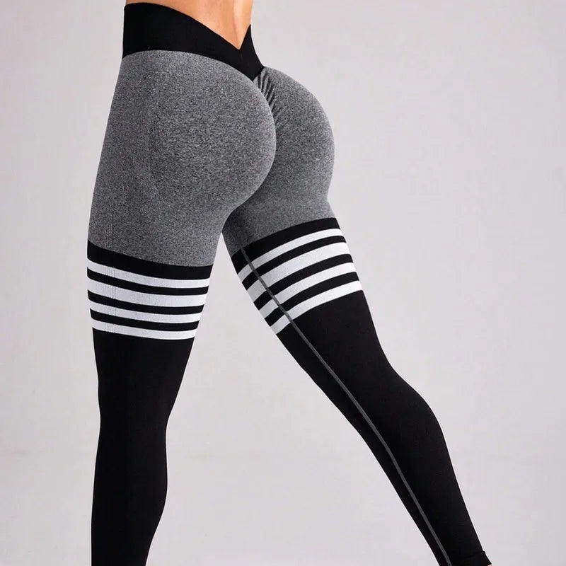 Women's High-Waist Seamless Striped Leggings | OWNLUXE