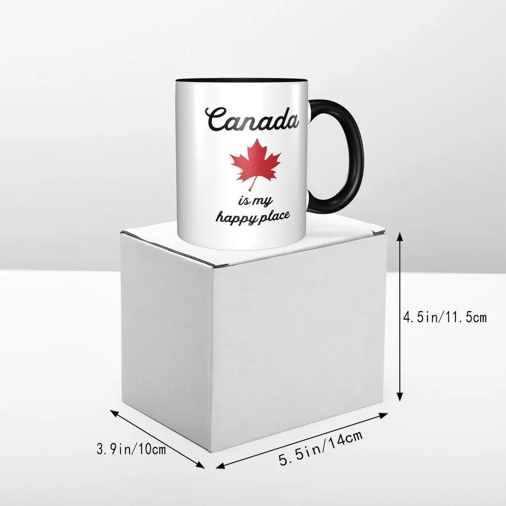 Maple Leaf Canada Canadian Is My Happy Place Mug Funny Ceramic Coffee Cups Tea Mugs Milk Cup Drinkware Gift for Friends