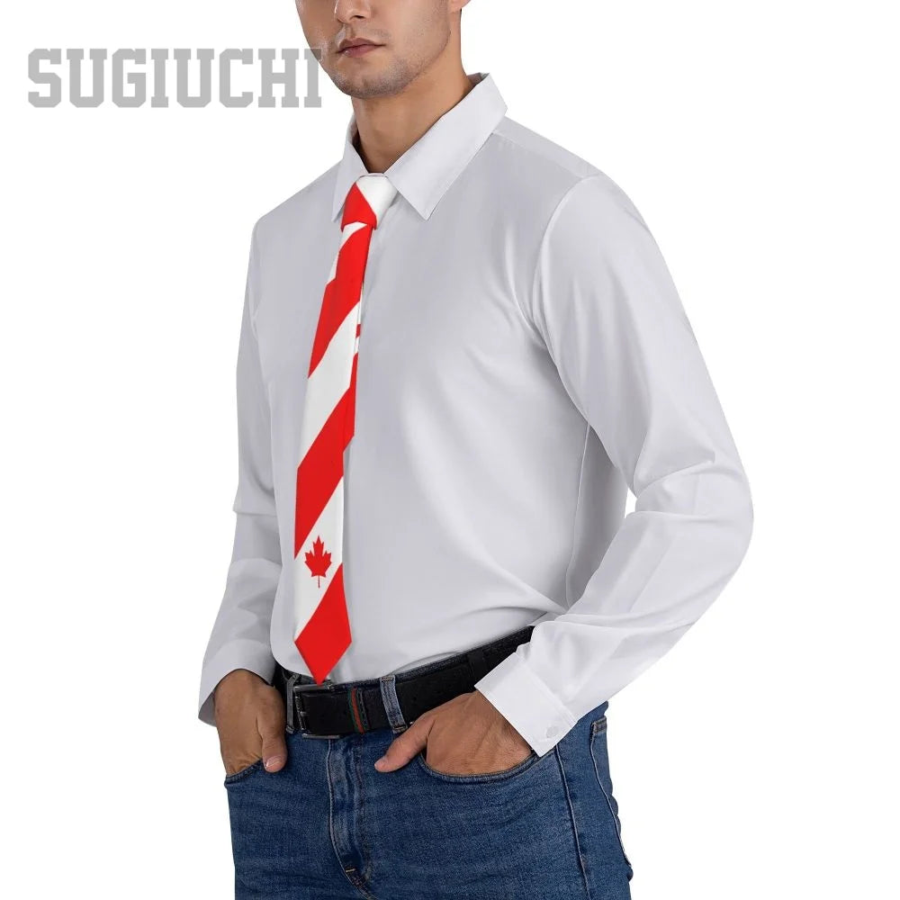 Canada Flag Emblem Neck Tie – Slim Plaid Tie for Wedding, Business & Canada Day