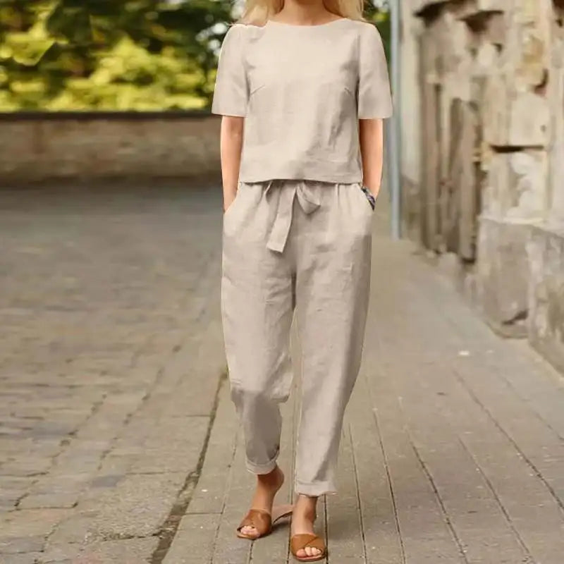 Vintage Loose Pullover & Ankle-Length Pants Set – Effortless Summer Ensemble