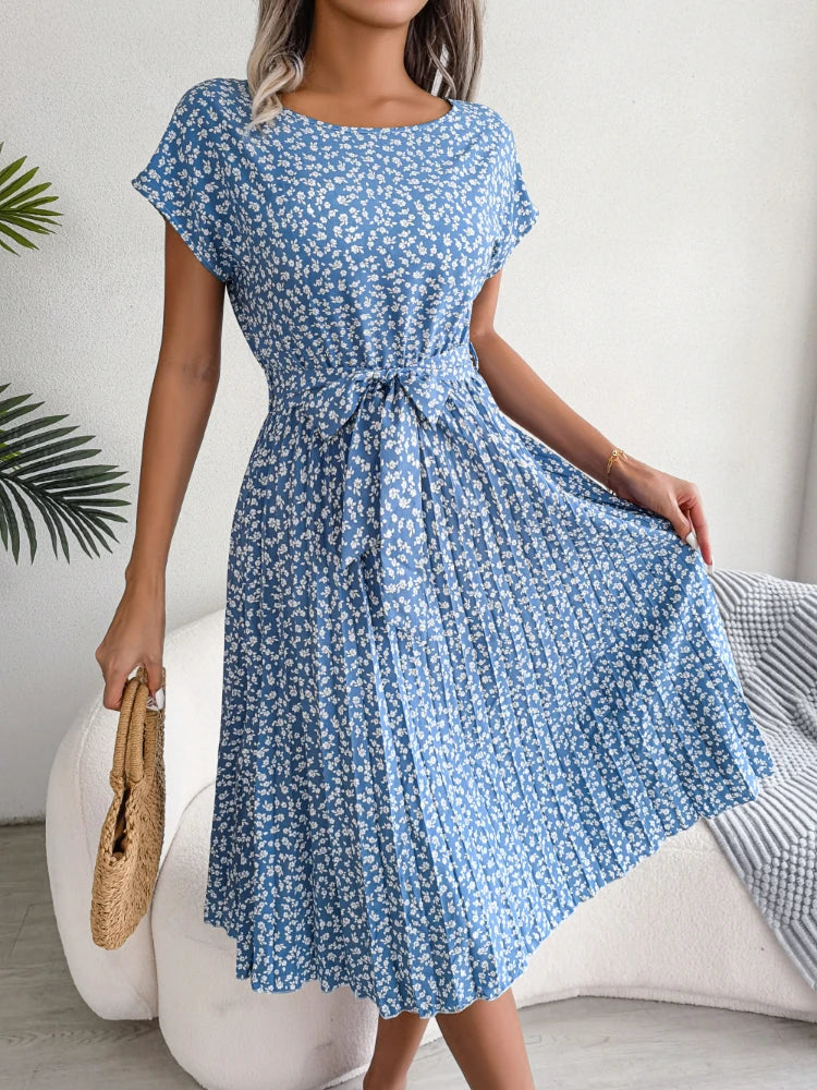 Floral Midi Gaun Berlipat Accessory | OWNLUXE