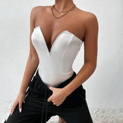 Deep V Neck Bodysuit Shapewear - Thong Waist Shaper with Underwire