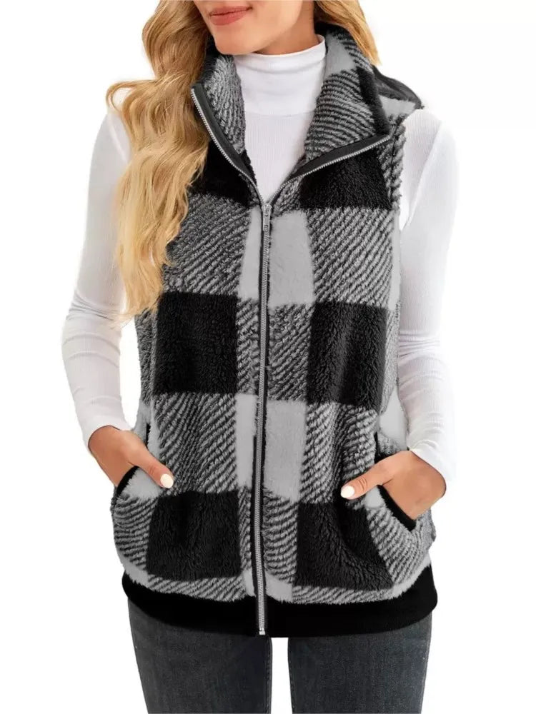 Women's Sleeveless Plaid Coat | OWNLUXE