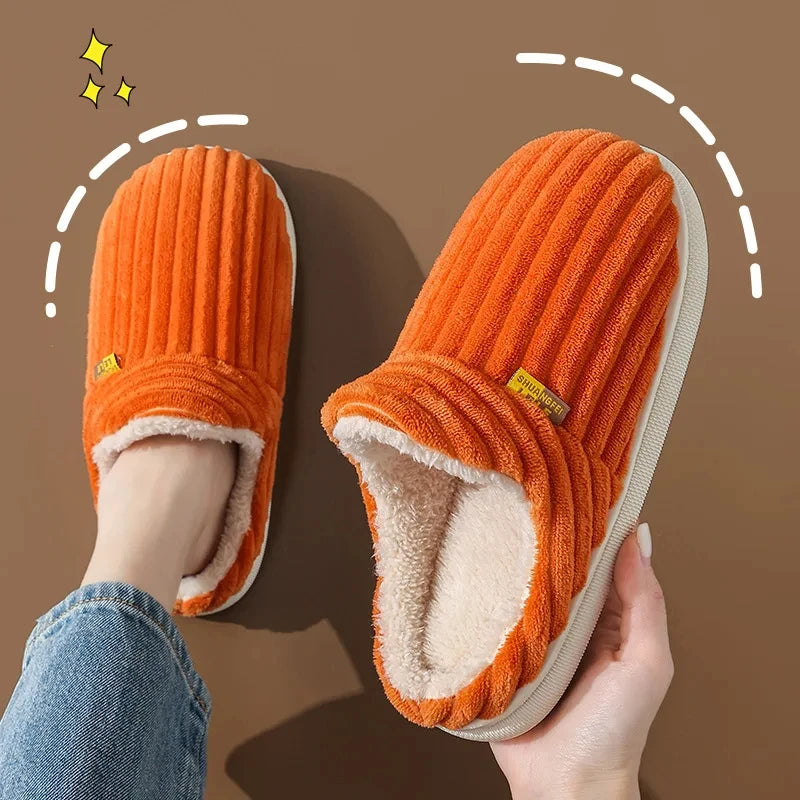 Evshine Winter Fur Plush Slippers – Soft Sole Home Shoes