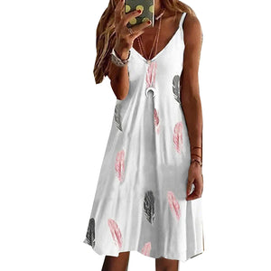 Floral Fit & Flare Knee-Length Casual Dress – V-Neck, Sleeveless, Pullover Style