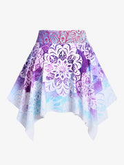 Plus Size Women's Three-Piece Padded Tankini Swimsuit Stripe Colorblock Bikinis Set, Or Purple Ethnic Printed Swimwears