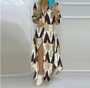 Bohemian Striped A-Line Knit Dress – Ankle-Length Elegance
