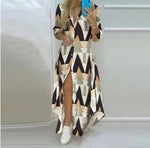 Load image into Gallery viewer, Bohemian Striped A-Line Ankle-Length Dress – Regular Fit with Appliques &amp; Medium Stretch
